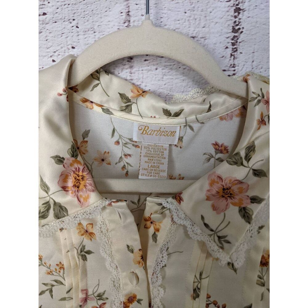 Barbizon Cream‎ Satin Floral Nightgown House Dress Lace Trim sz L Large NWT - Picture 2 of 9